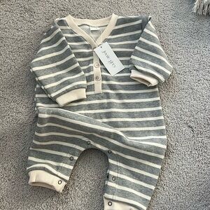 Junie Grey striped button romper grey